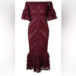 Cinq à Sept Naya midi dress off-the-shoulder lace mini midi burgendy red size 4